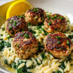 Pan-Seared Meatballs with Creamy Orzo and Spinach
