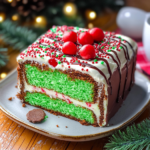 Festive Green Christmas Layer Cake with Chocolate and Vanilla Frosting