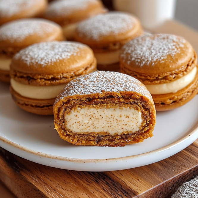 Gingerbread Macarons with Vanilla Cream Filling