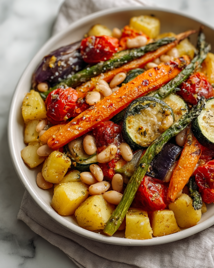 Roasted Vegetables with White Beans and Herb Dressing
