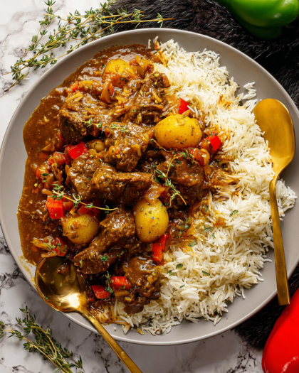 Caribbean-Style Beef Stew with Rice