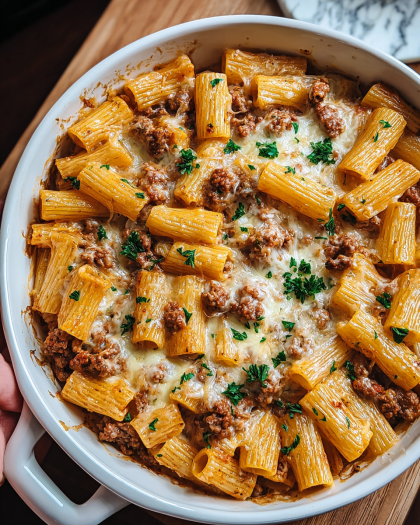 Baked Rigatoni with Meat Sauce and Cheese