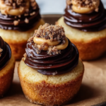 Chocolate Ganache Cupcakes with Caramel Filling and Crumb Topping