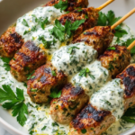 Grilled Chicken Kofta with Creamy Herb Yogurt Sauce