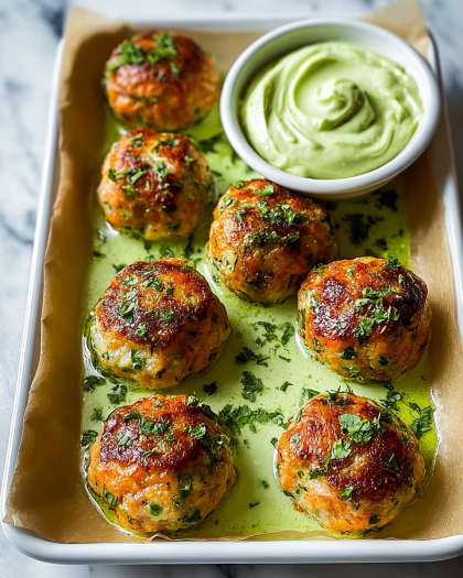 Salmon Meatballs with Herbed Green Sauce