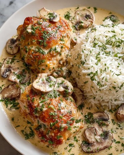 Creamy Mushroom Chicken with Herb Rice