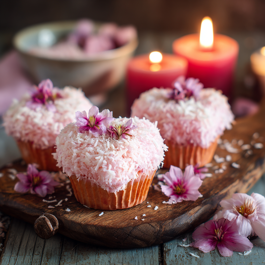Pink Coconut Heart Cupcakes: Tropical Love Touch Recipe 2 Pink Coconut Heart Cupcakes: Tropical Love Touch Recipe - Recipe Image