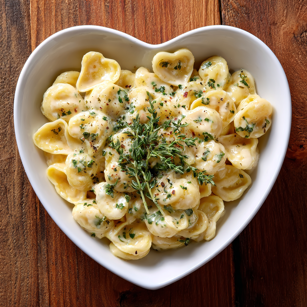 Heart-Shaped Pasta with Creamy Sauce: Cozy Romantic Dinner Recipe - Recipe Image