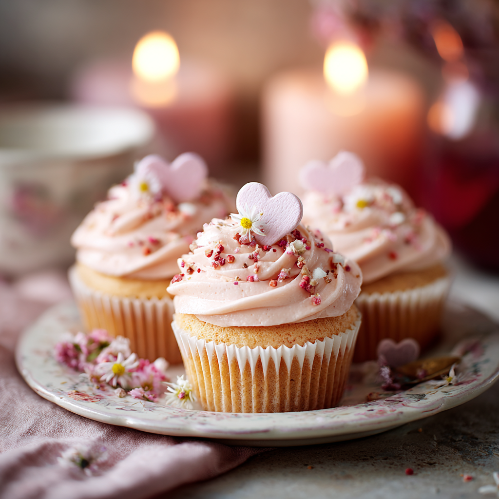 Vanilla Strawberry Heart Cupcakes: Soft Romantic Bites Recipe - Recipe Image