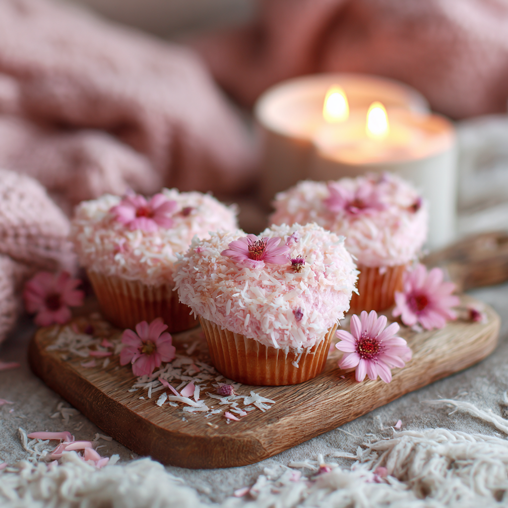 Pink Coconut Heart Cupcakes: Tropical Love Touch Recipe 3 Pink Coconut Heart Cupcakes: Tropical Love Touch Recipe - Recipe Image
