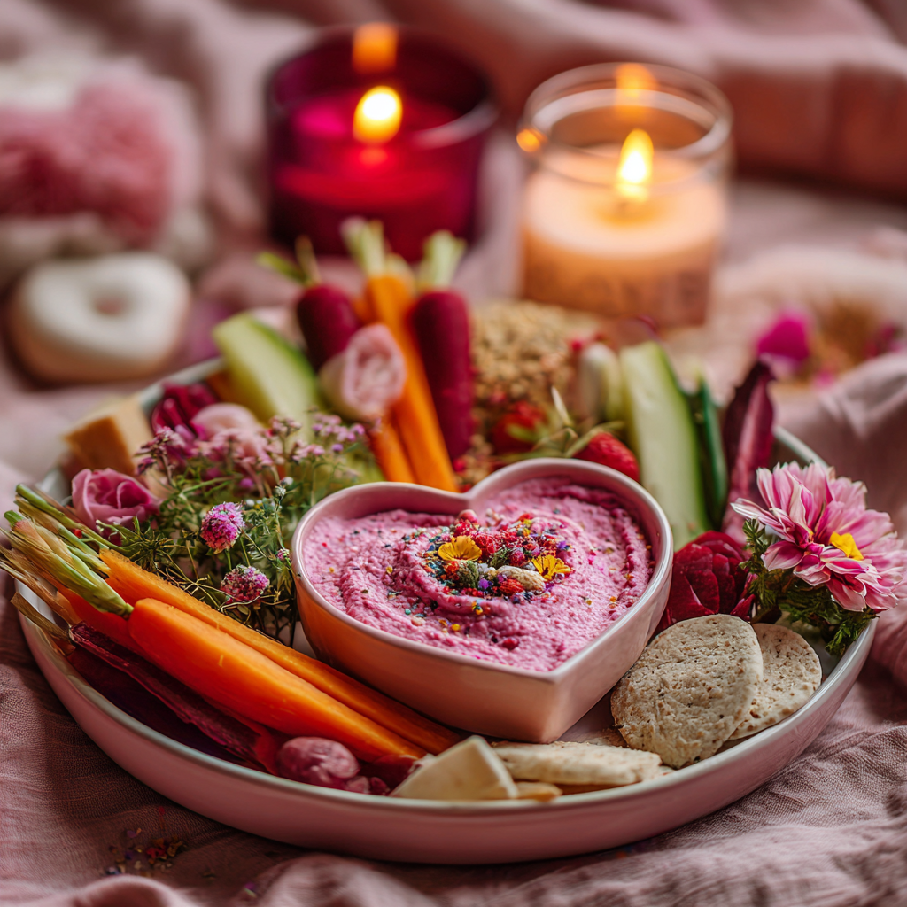 Pink Hummus Heart Platter: Modern Love Sharing Recipe 3 Pink Hummus Heart Platter: Modern Love Sharing Recipe - Recipe Image