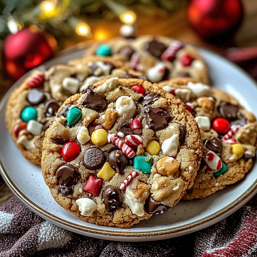 Festive Holiday Monster Cookies Loaded with Chocolate, Candy, and Goodness