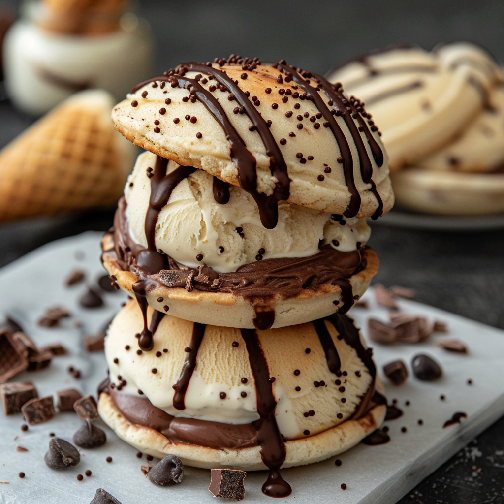 Sugar Cone Cookie Ice Cream Sandwiches with Fudge Drizzle Recipe