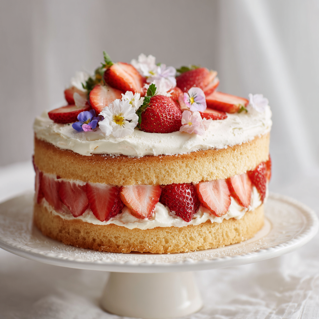 Strawberry Vanilla Sponge Cake Recipe