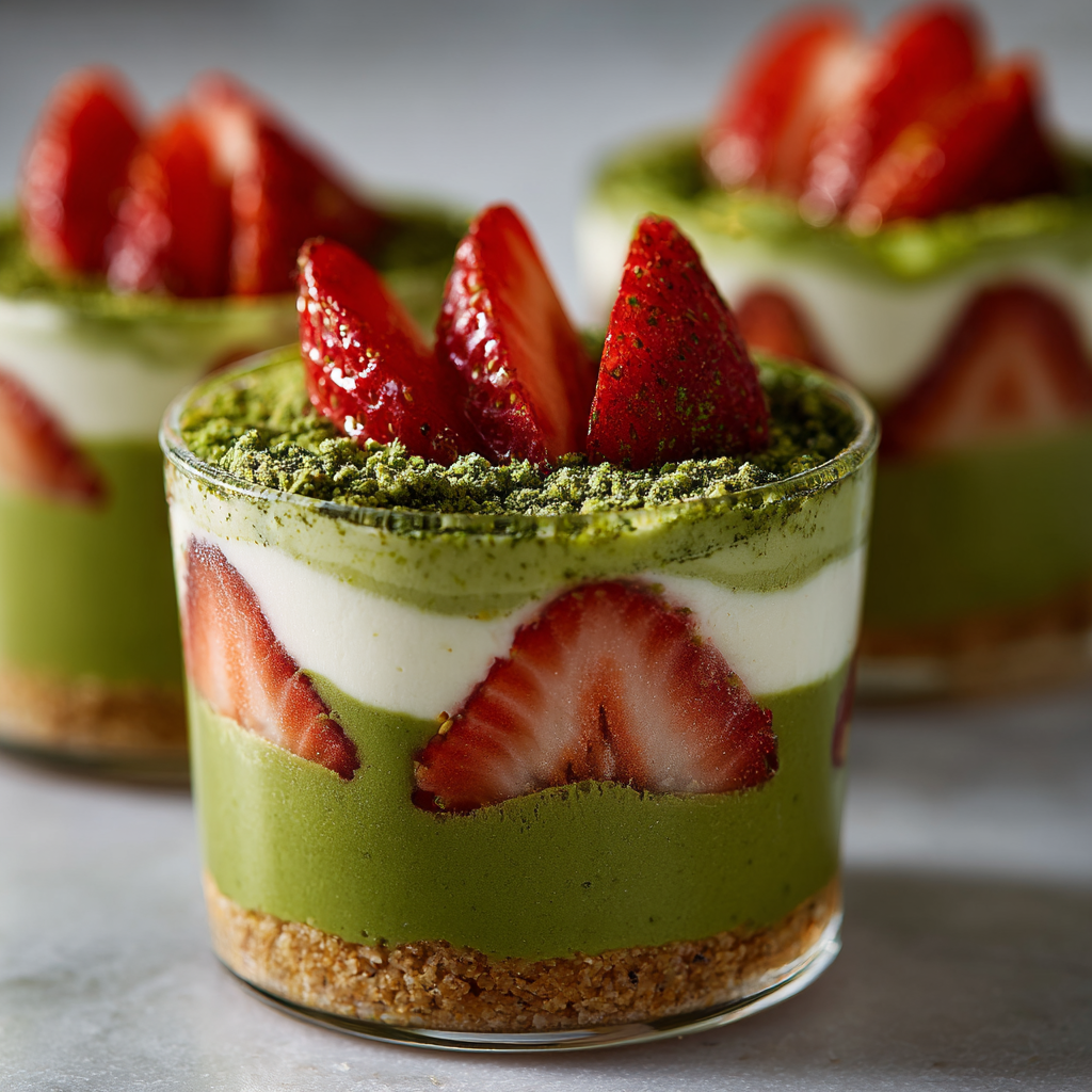 Strawberry Matcha Cheesecake Cups Recipe