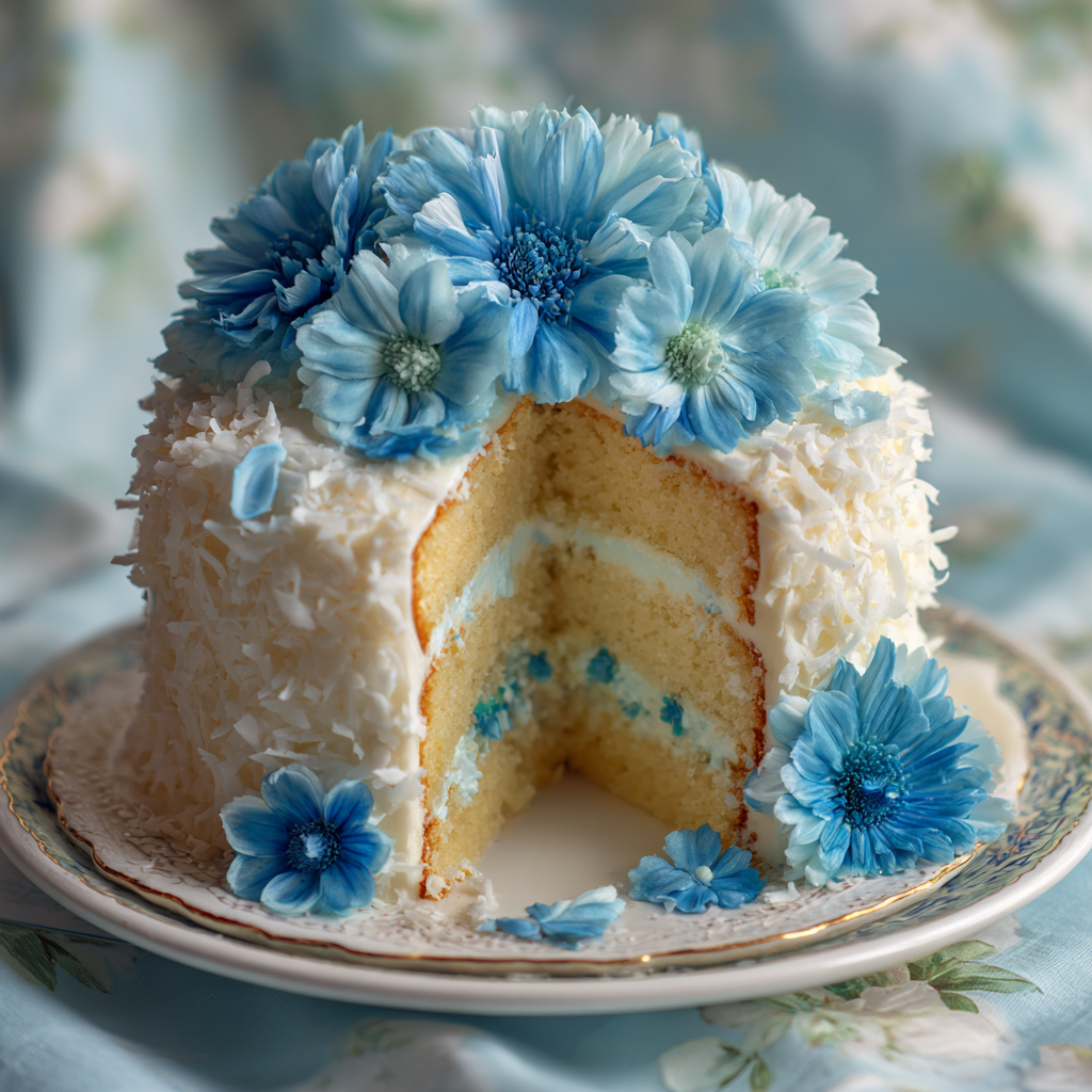 Blue Flower Coconut Cake Recipe - Recipe Image