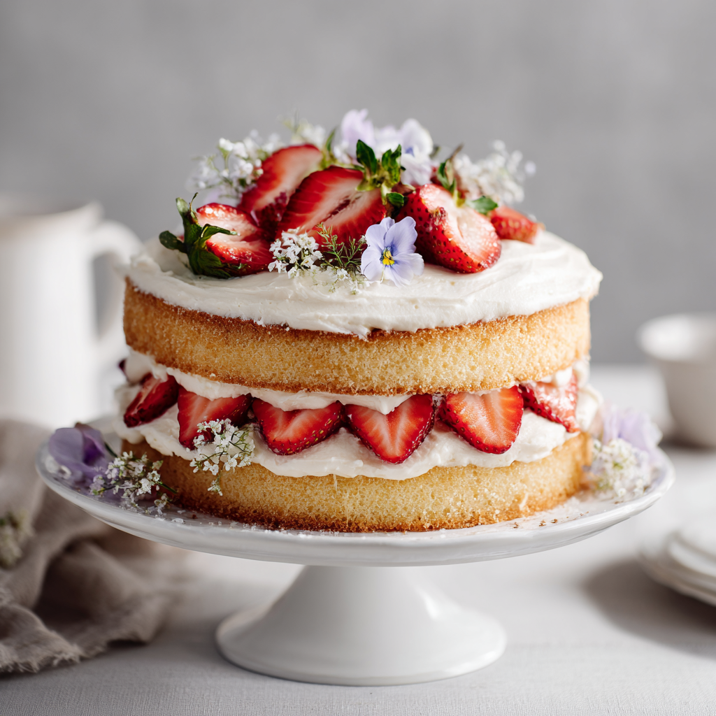 Strawberry Vanilla Sponge Cake Recipe - Recipe Image