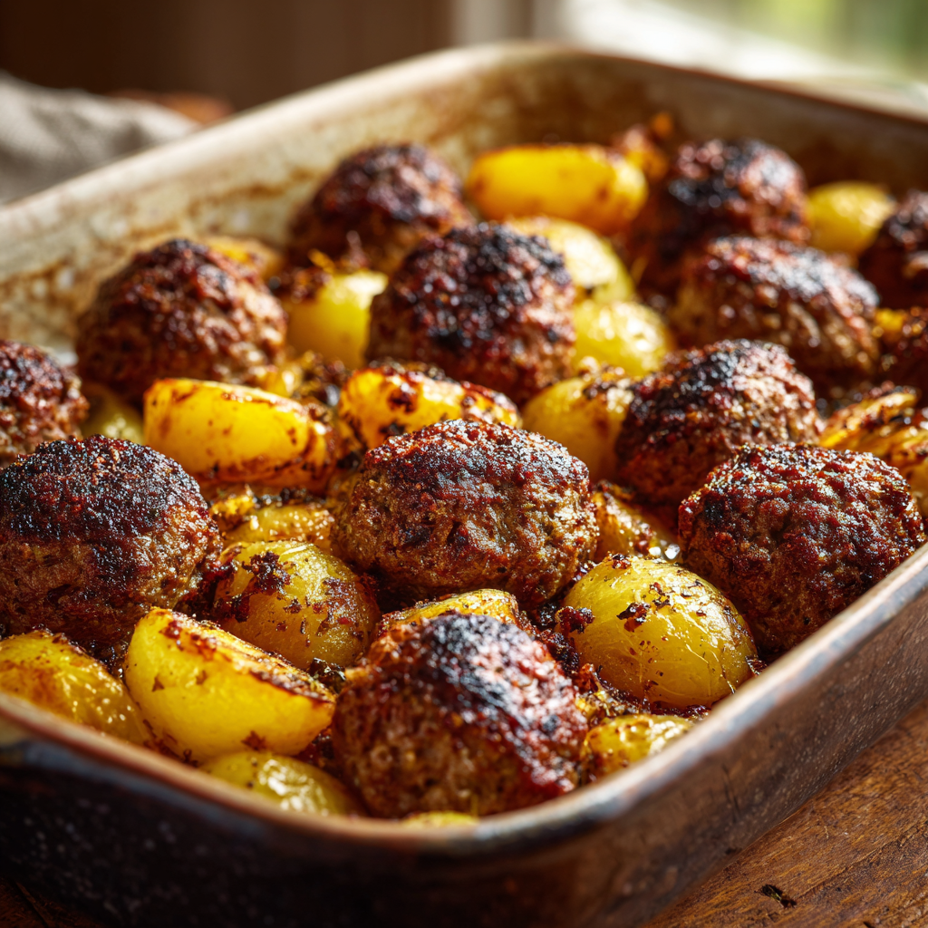 Baked Kofta with Potatoes Recipe - Recipe Image