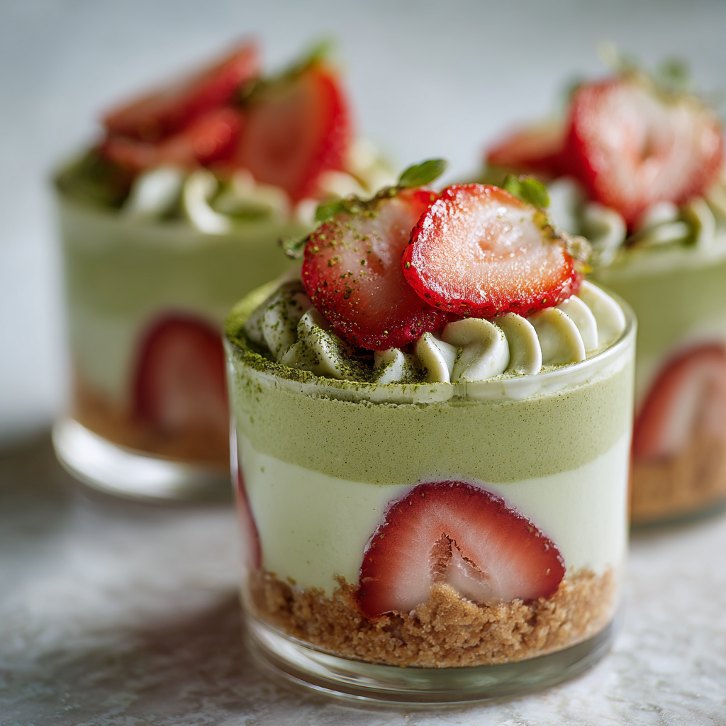 Strawberry Matcha Cheesecake Cups Recipe - Recipe Image