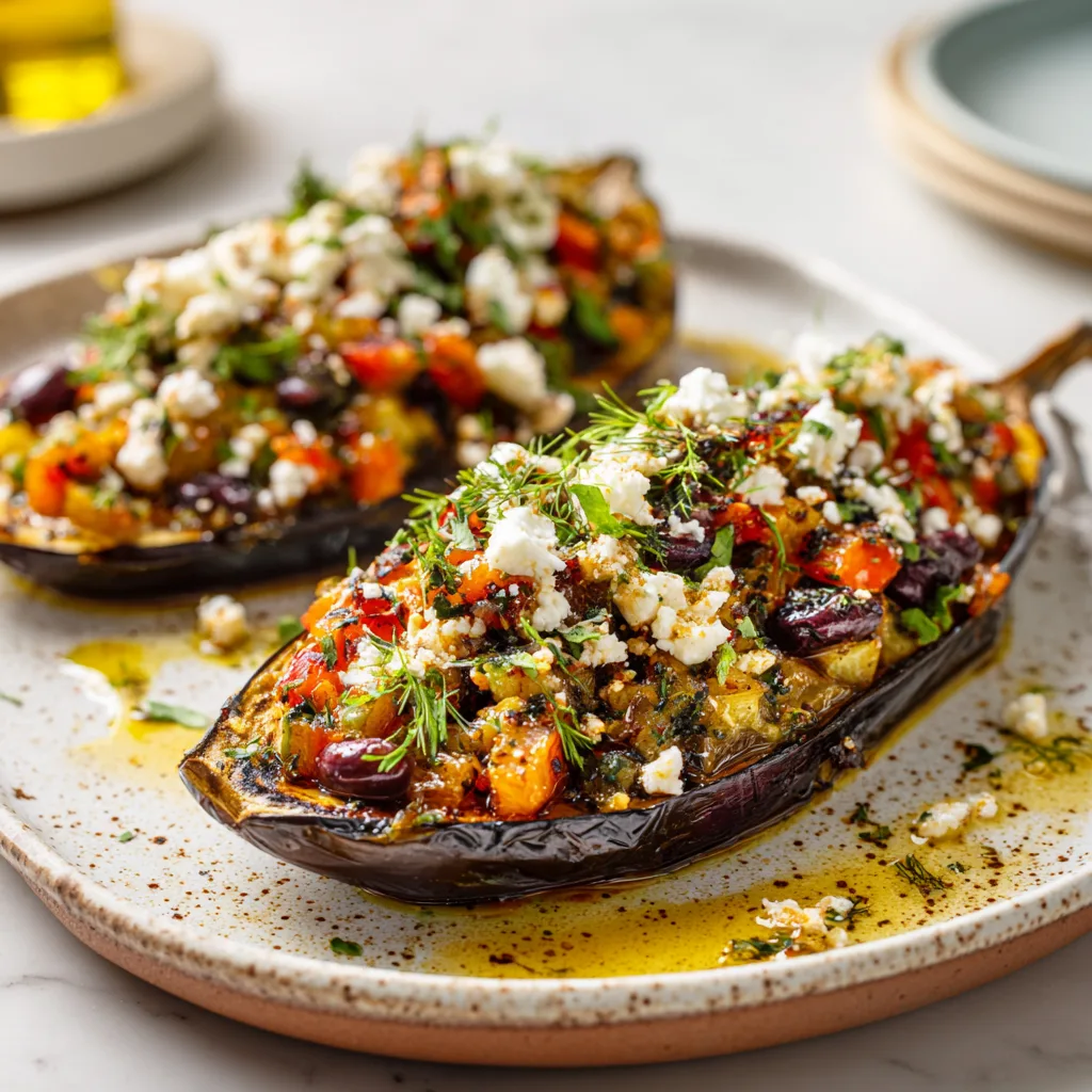 Mediterranean Stuffed Eggplant Boats Recipe 3 Mediterranean Stuffed Eggplant Boats Recipe - Recipe Image