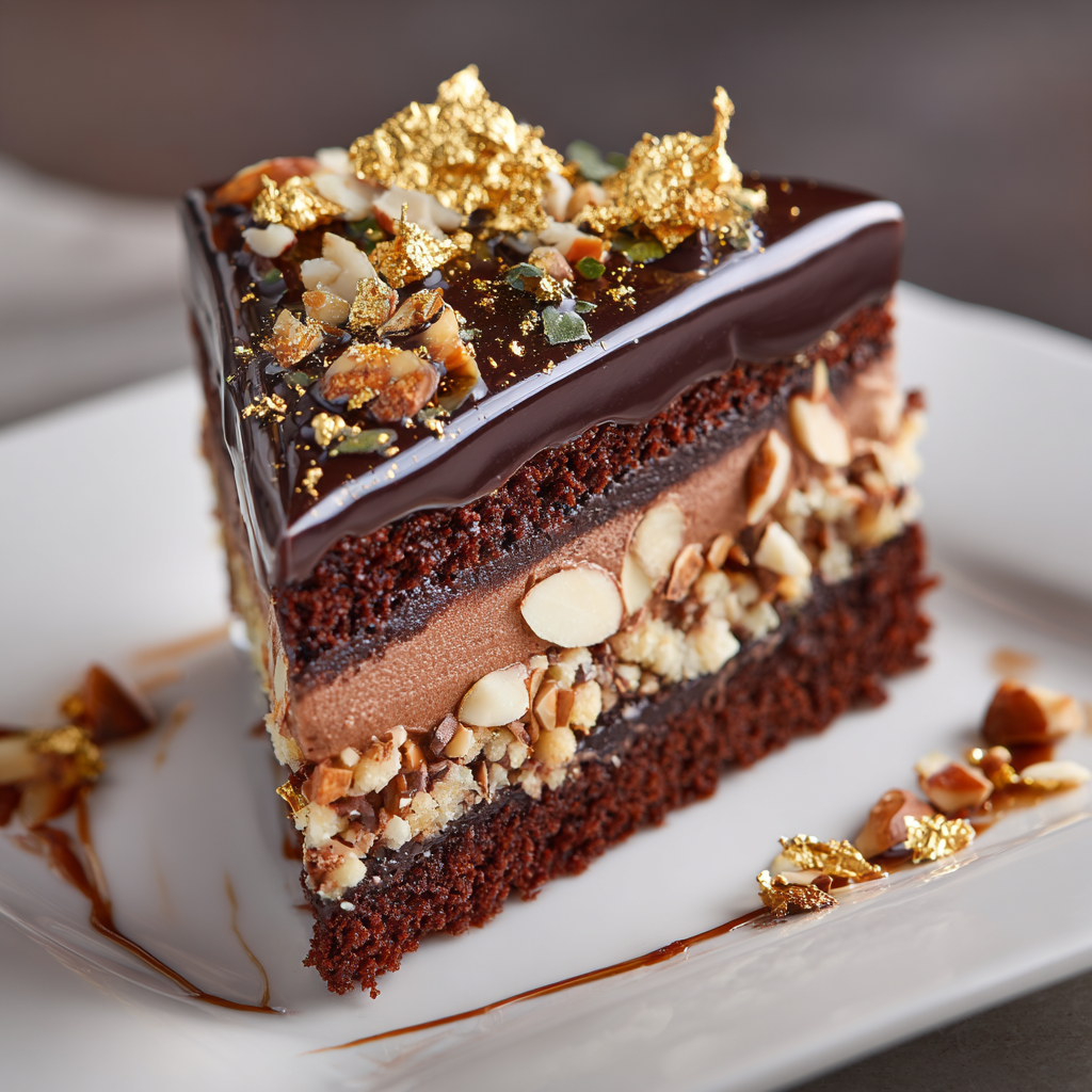 Chocolate Almond Praline Crunch Cake Recipe - Recipe Image