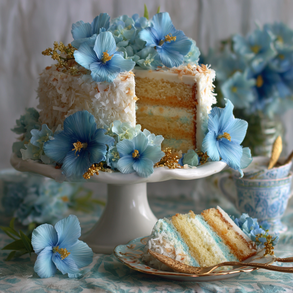 Blue Flower Coconut Cake Recipe - Recipe Image