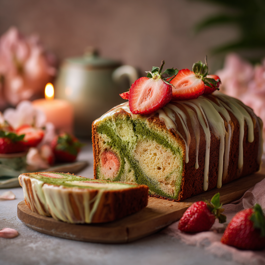 Matcha Strawberry Marble Cake Recipe - Recipe Image