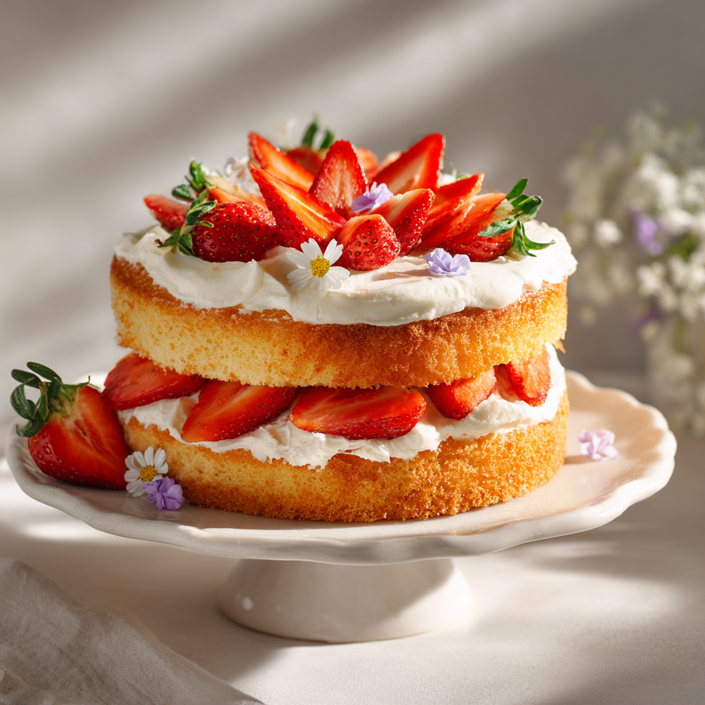 Strawberry Vanilla Sponge Cake Recipe - Recipe Image