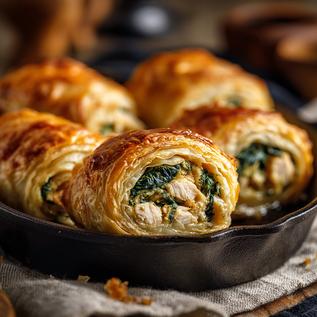 Chicken Spinach Puff Pastry Rolls Recipe - Recipe Image