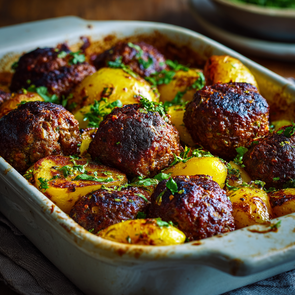 Baked Kofta with Potatoes Recipe - Recipe Image