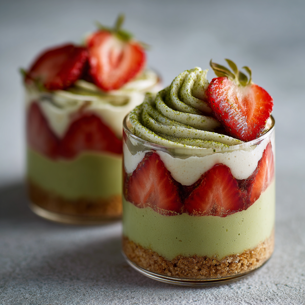 Strawberry Matcha Cheesecake Cups Recipe - Recipe Image