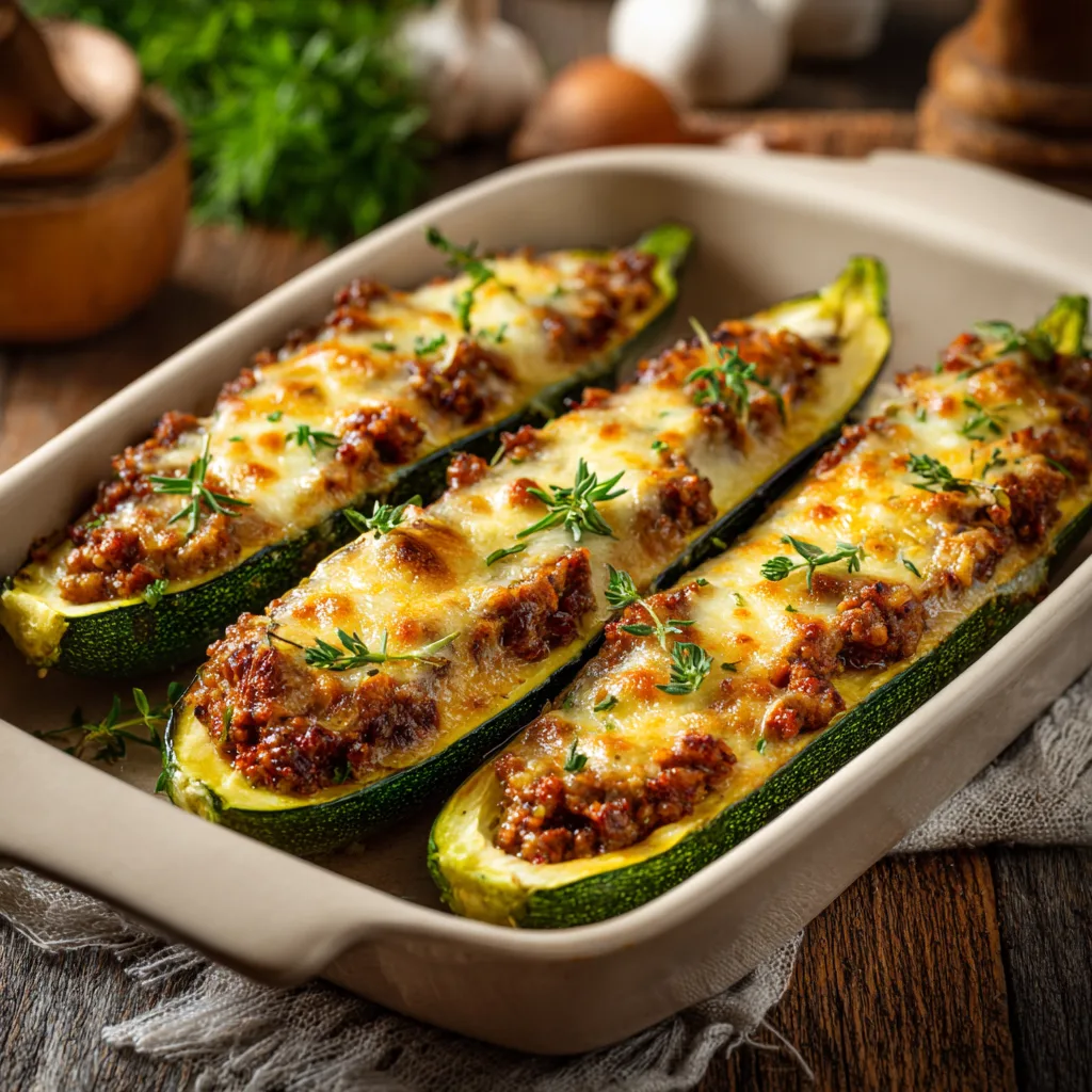 Baked Stuffed Zucchini Boats Recipe 3 Baked Stuffed Zucchini Boats Recipe - Recipe Image