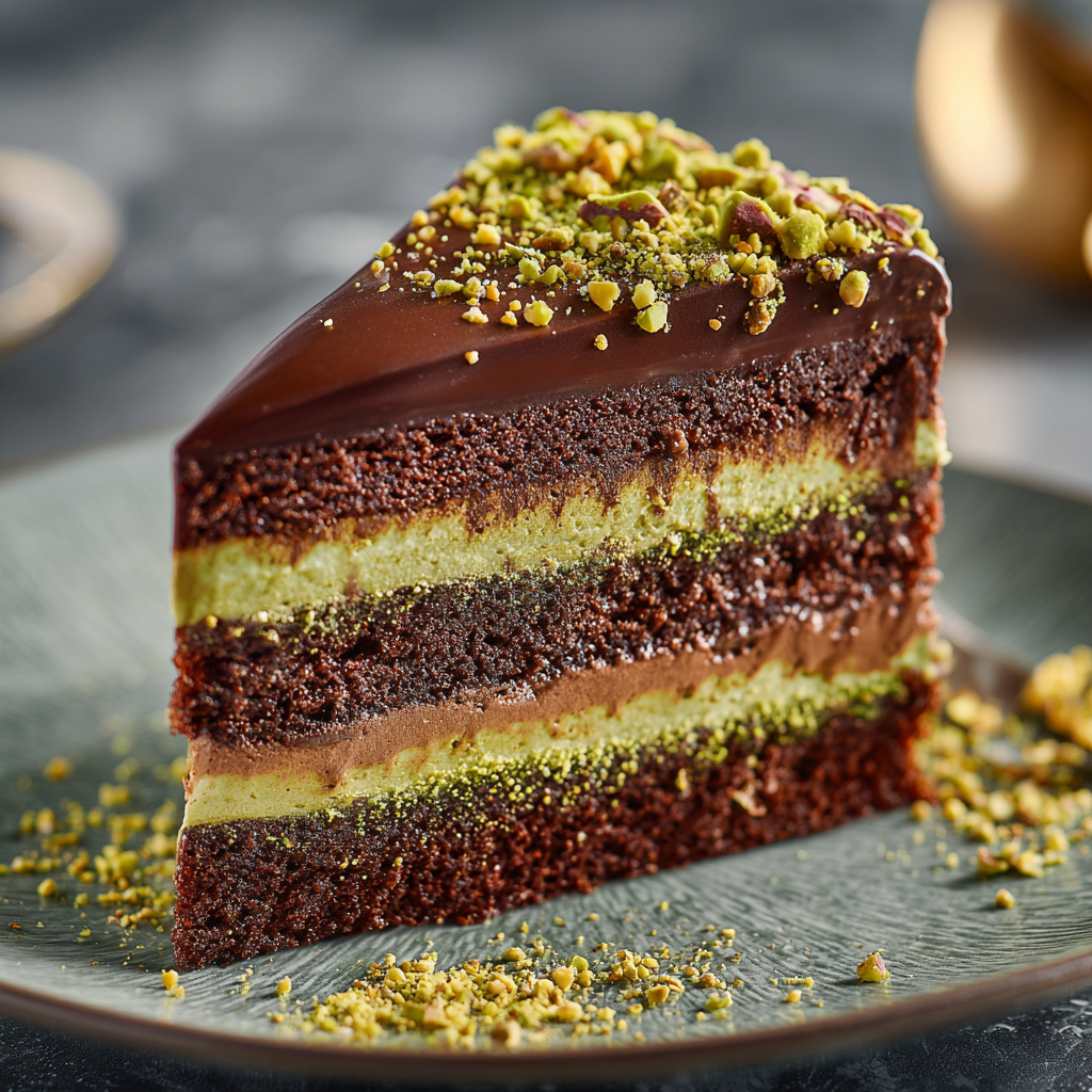 Chocolate Pistachio Velvet Cake Recipe 3 Chocolate Pistachio Velvet Cake Recipe - Recipe Image