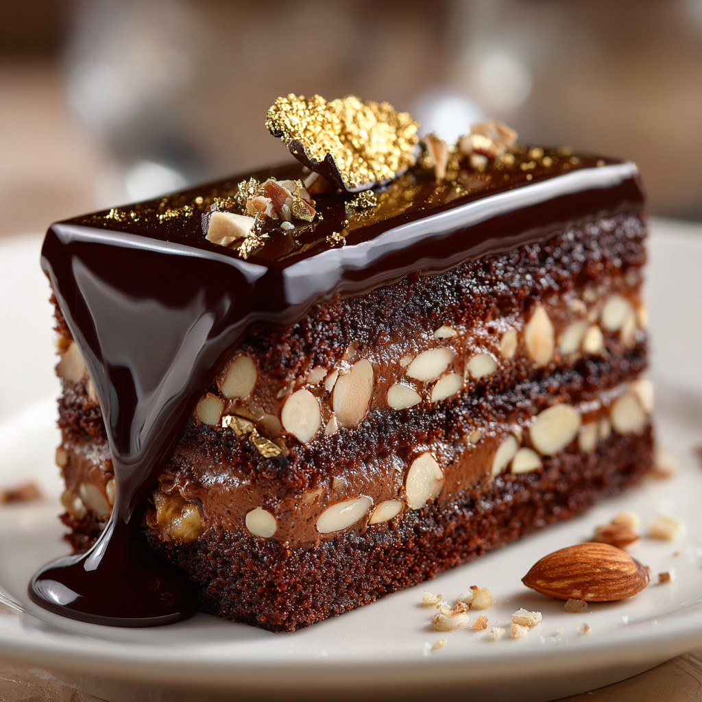 Chocolate Almond Praline Crunch Cake Recipe - Recipe Image