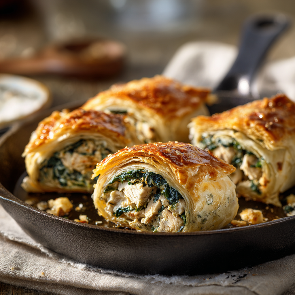 Chicken Spinach Puff Pastry Rolls Recipe