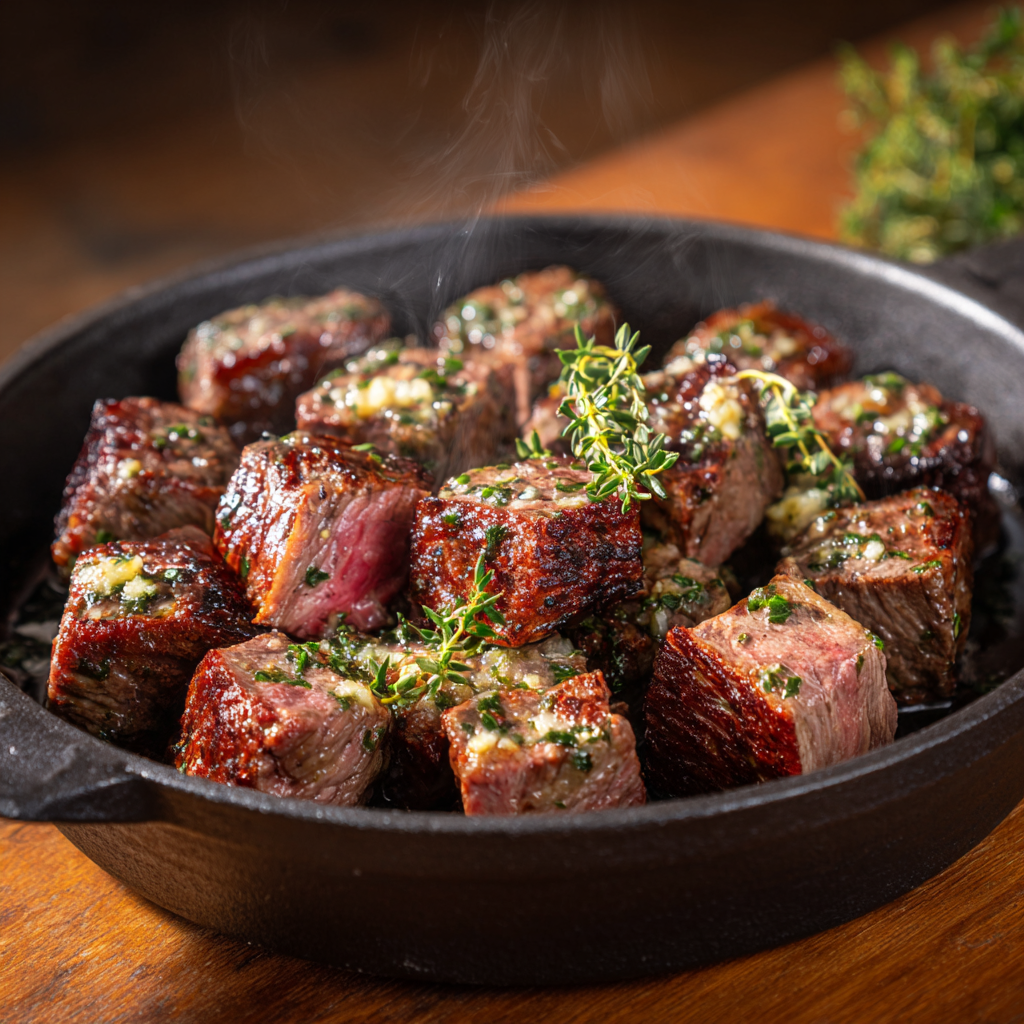 Garlic Butter Steak Bites Recipe 3 Garlic Butter Steak Bites Recipe - Recipe Image