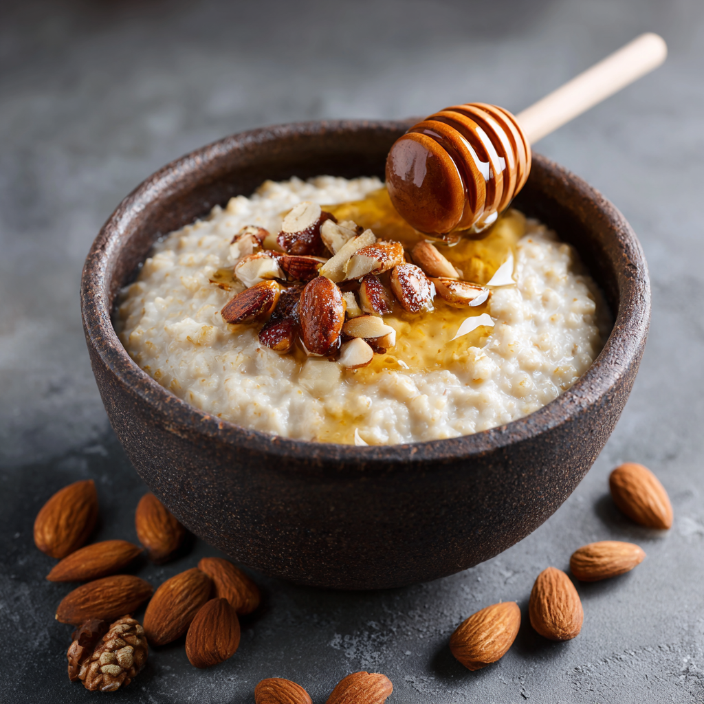Oatmeal with Honey and Almonds Recipe 2 Oatmeal with Honey and Almonds Recipe - Recipe Image