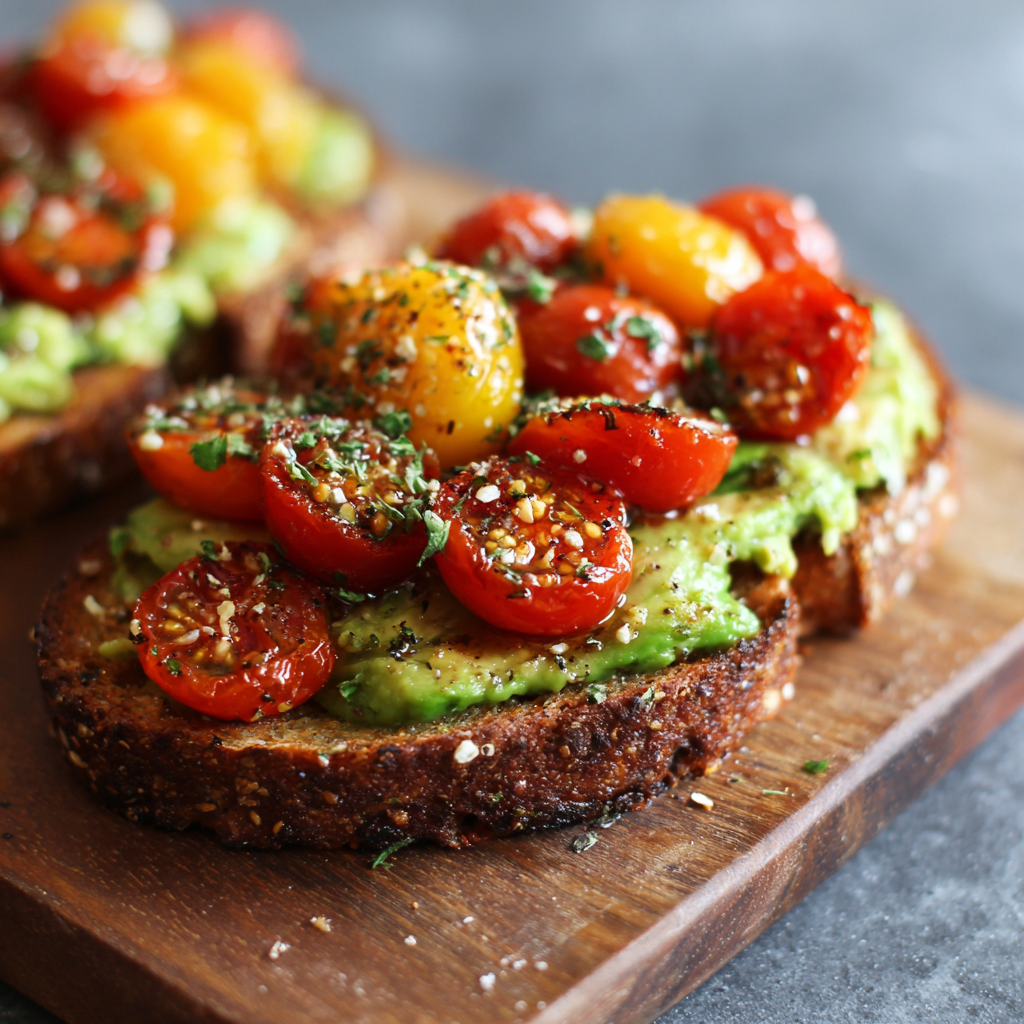 Avocado Toast with Cherry Tomatoes Recipe - Recipe Image
