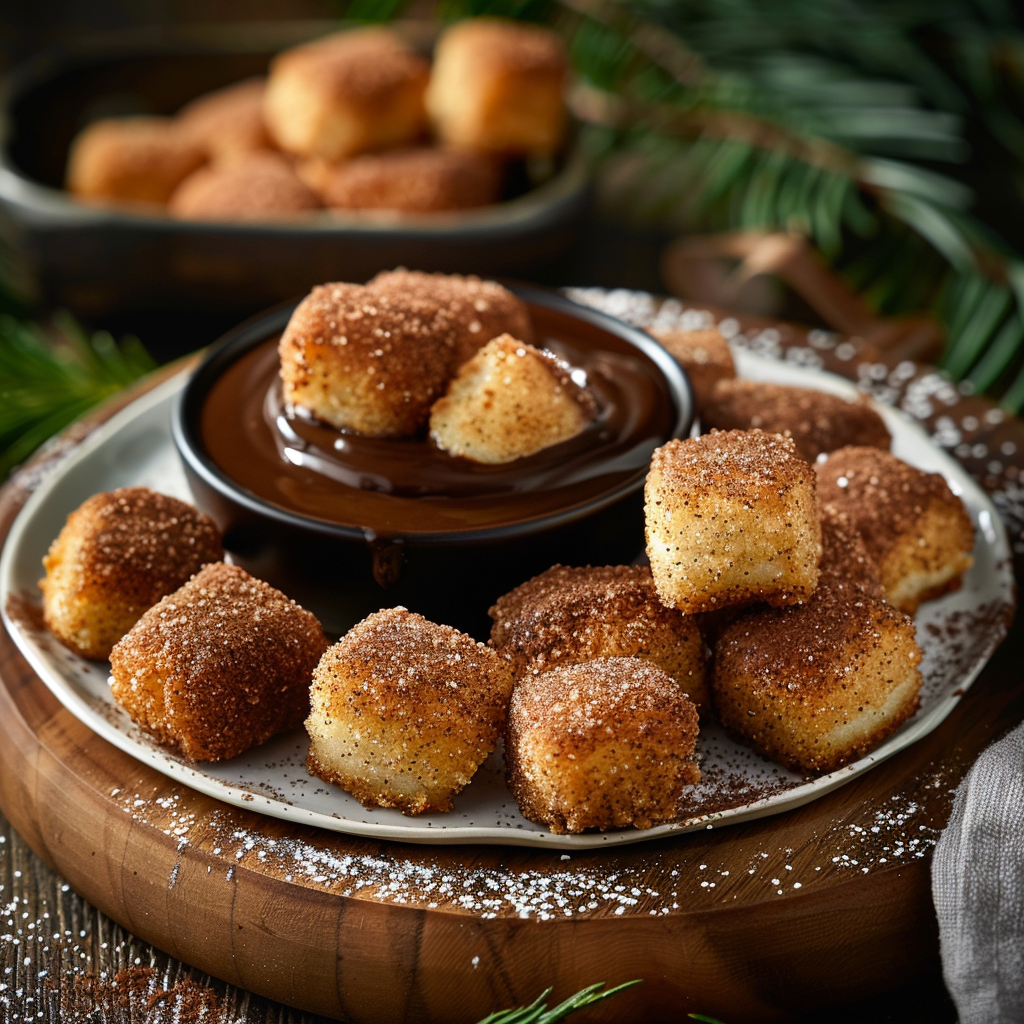 Churro Bites with Chocolate Dip 🍩 Recipe 2 Churro Bites with Chocolate Dip 🍩 Recipe - Recipe Image