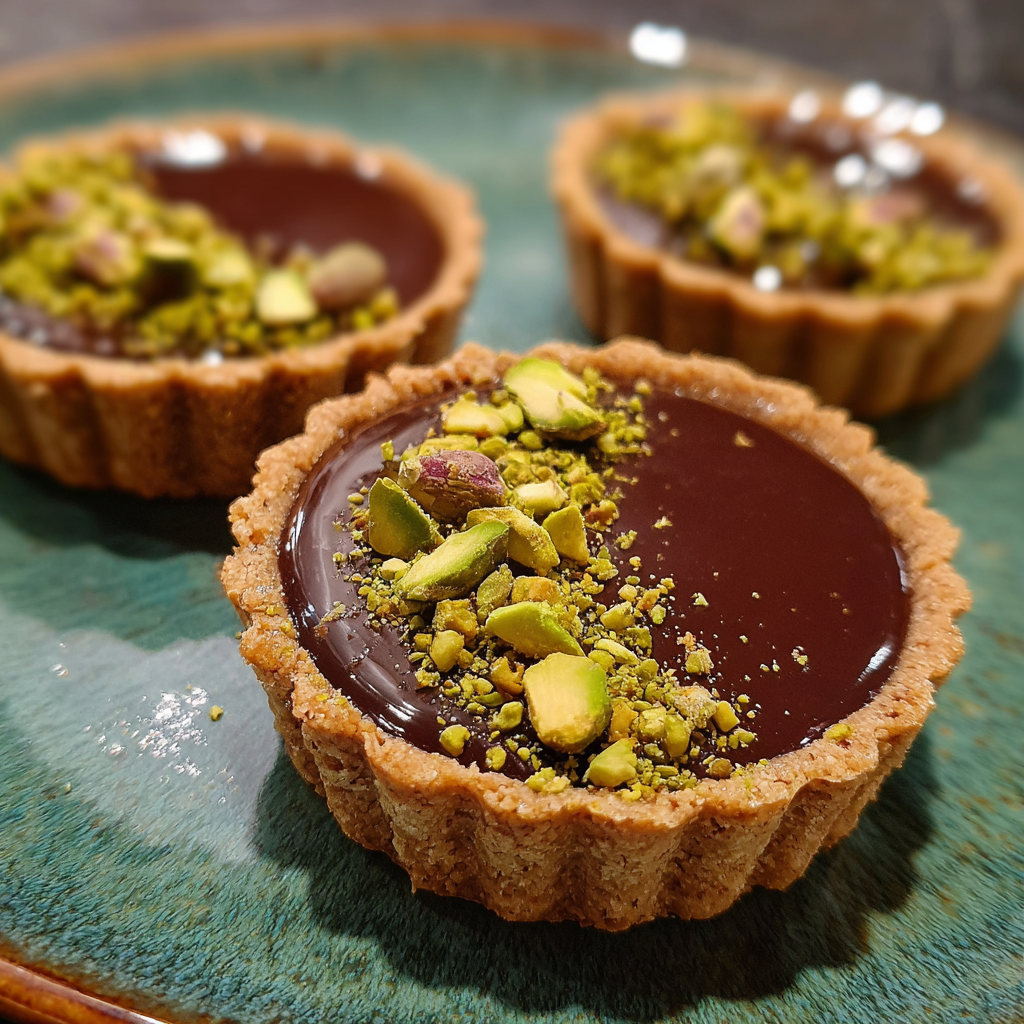 Chocolate Pistachio Tartlets 💚 Recipe 2 Chocolate Pistachio Tartlets 💚 Recipe - Recipe Image