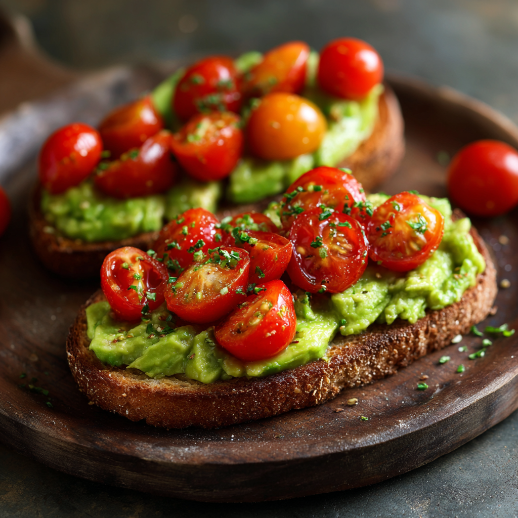 Avocado Toast with Cherry Tomatoes Recipe - Recipe Image