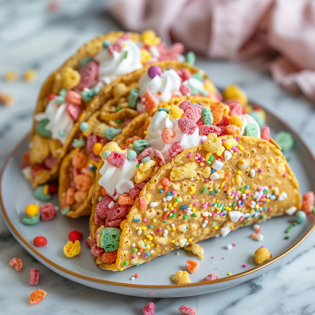 Fruity Pebbles Cheesecake Tacos Recipe - Recipe Image