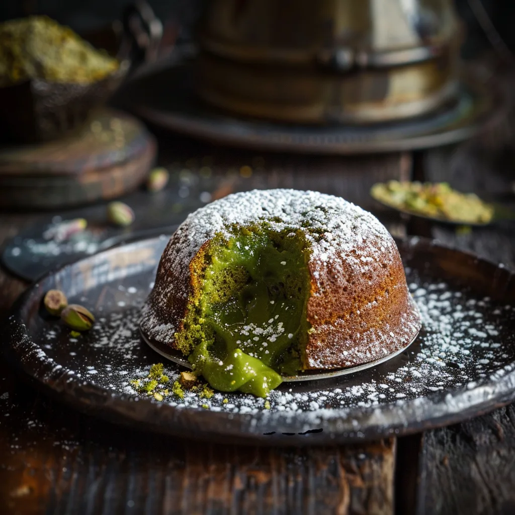 Molten Pistachio Lava Cake 💚 Recipe - Recipe Image