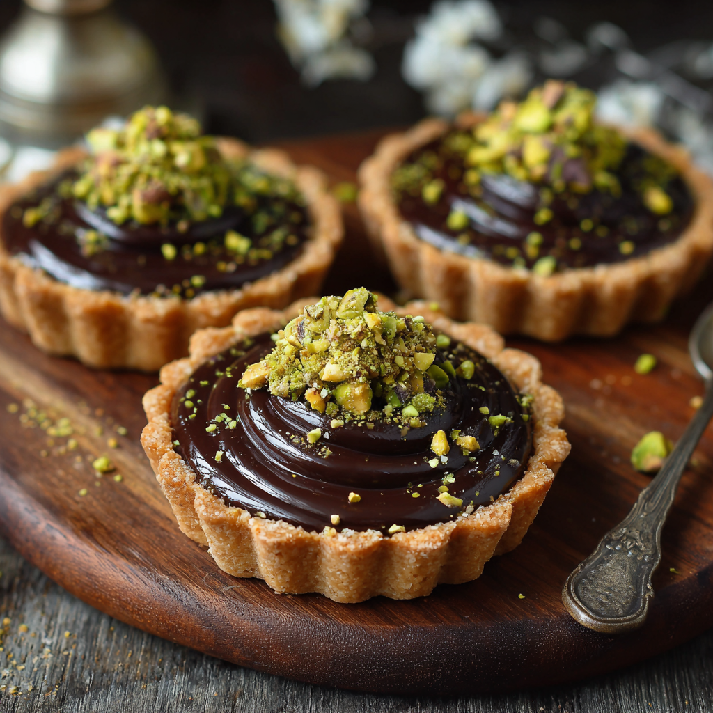 Chocolate Pistachio Tartlets 💚 Recipe 3 Chocolate Pistachio Tartlets 💚 Recipe - Recipe Image
