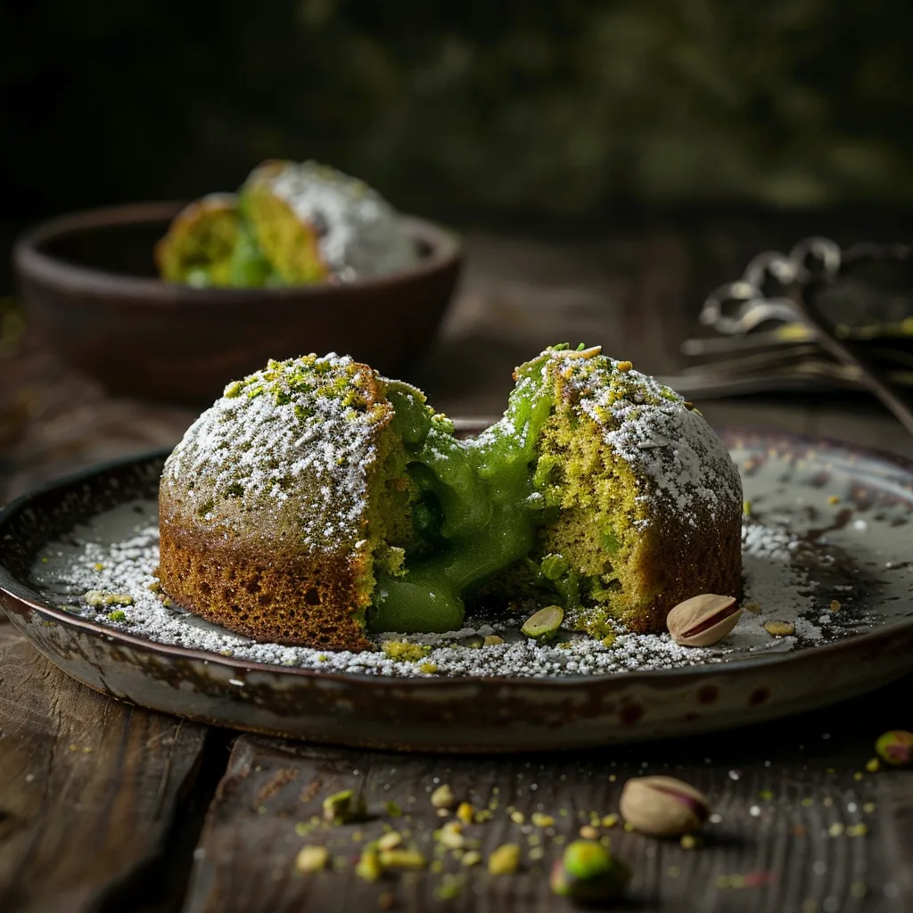 Molten Pistachio Lava Cake 💚 Recipe - Recipe Image