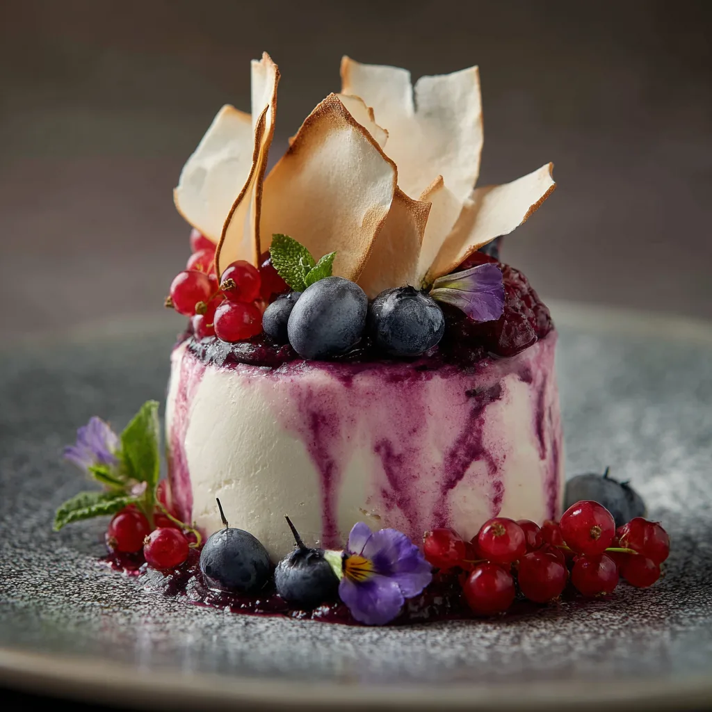 White Chocolate Parfait with Berry Gel and Meringue Shards Recipe