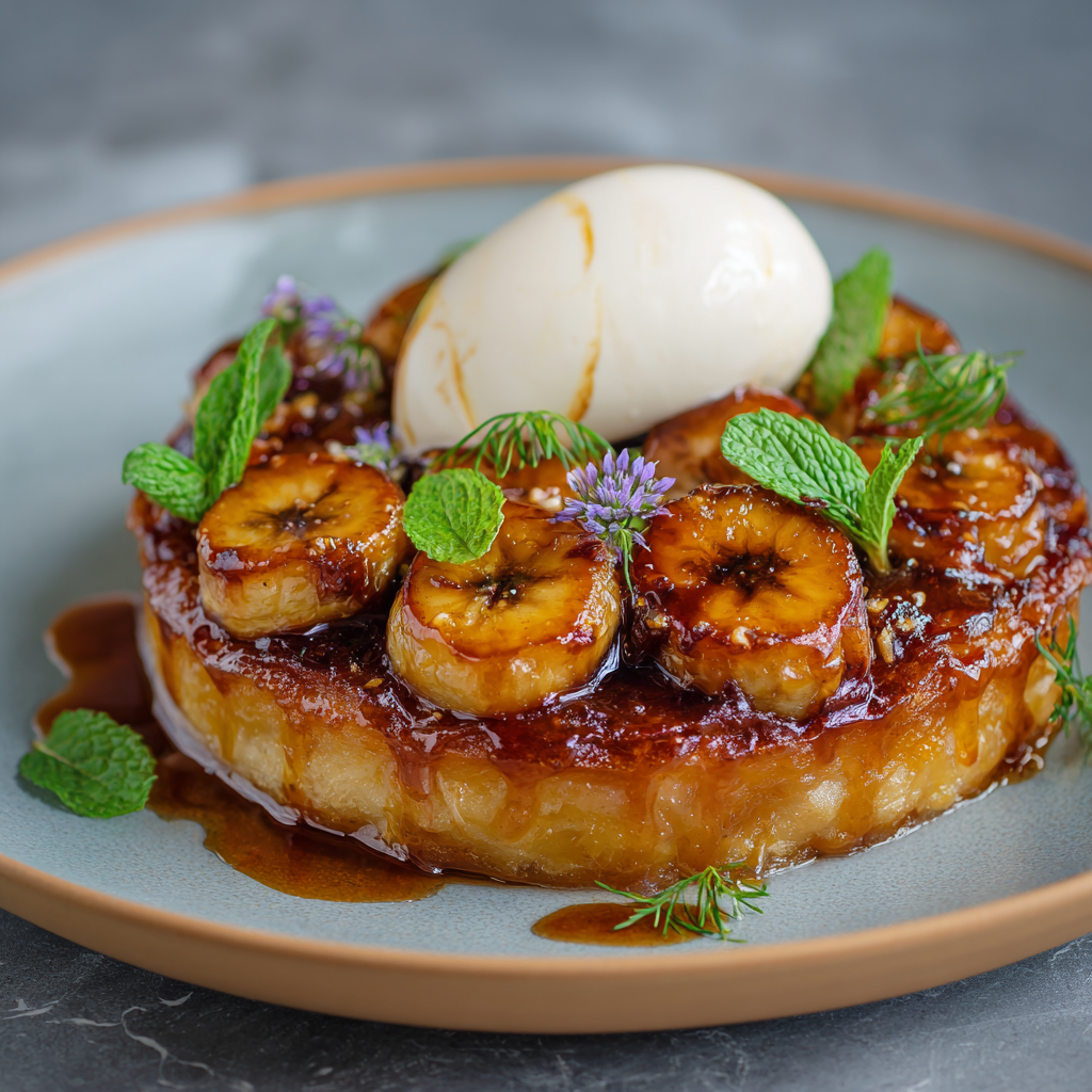 Caramelized Banana Tarte Tatin with Vanilla Cream Recipe