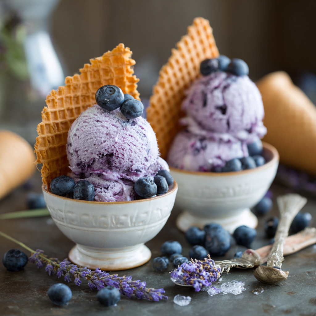 Blueberry Lavender Ice Cream with Crisp Wafer Recipe