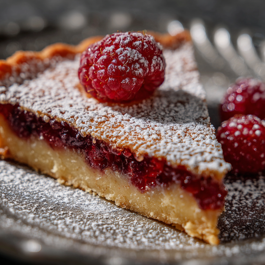 Raspberry Almond Tart with Powdered Sugar Finish Recipe - Recipe Image