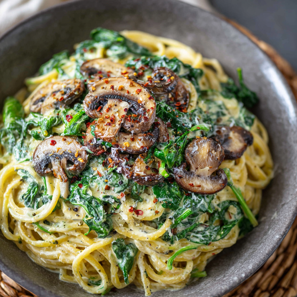 Creamy Spinach Mushroom Pasta Recipe